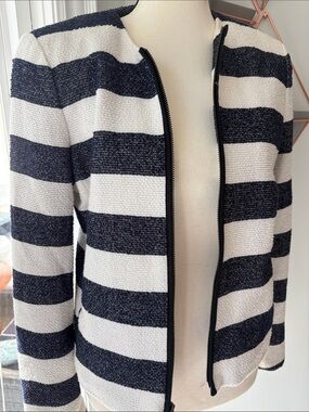 Gap Striped Navy and White Zip Front Jacket Blazer Size 4